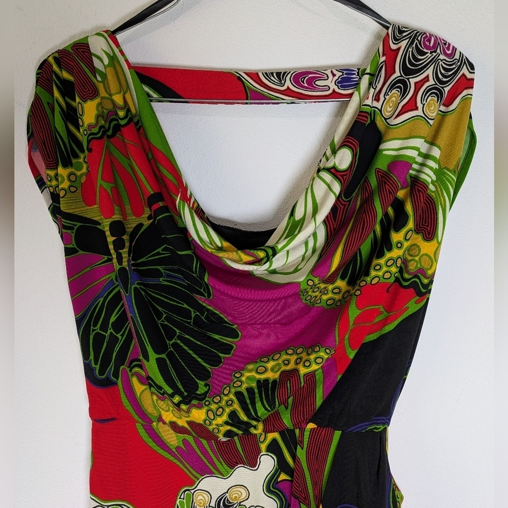 ALFANI Beautiful Cowl Neck & Back Fully Lined Elastic Waist Stretch Dress Sz 2 - Picture 4 of 8